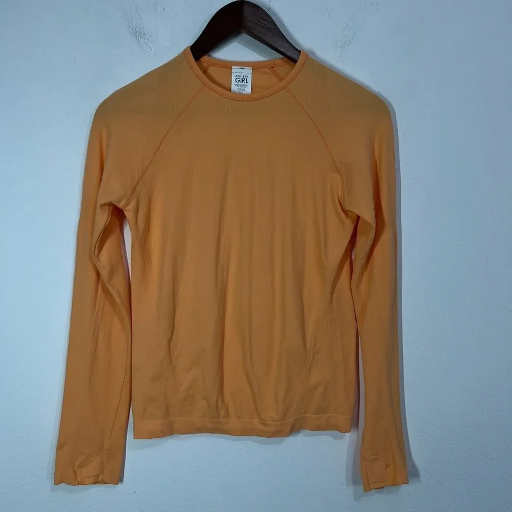 Athleta Girl Power Up Top Seamless Long Sleeve Girls XL Orange‎ Stretch Comfy